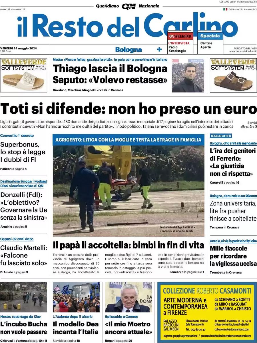 Prima-pagina-il-resto-del-carlino-edizione-di-oggi-24-05-2024