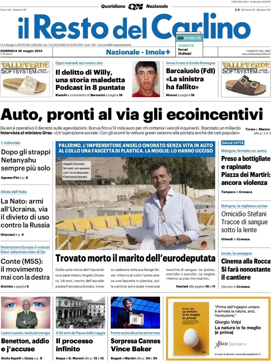 Prima-pagina-il-resto-del-carlino-edizione-di-oggi-26-05-2024