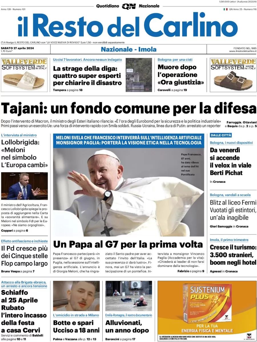 Prima-pagina-il-resto-del-carlino-edizione-di-oggi-27-04-2024