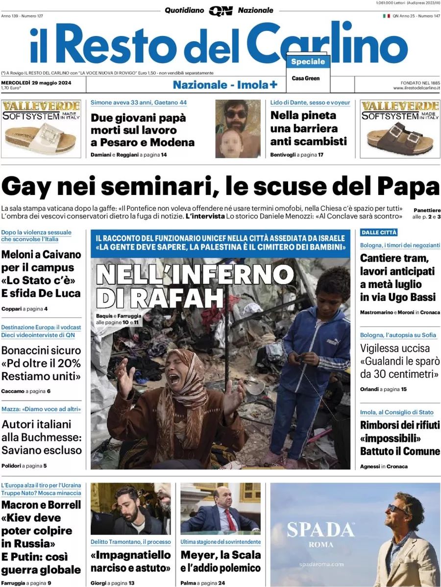 Prima-pagina-il-resto-del-carlino-edizione-di-oggi-29-05-2024