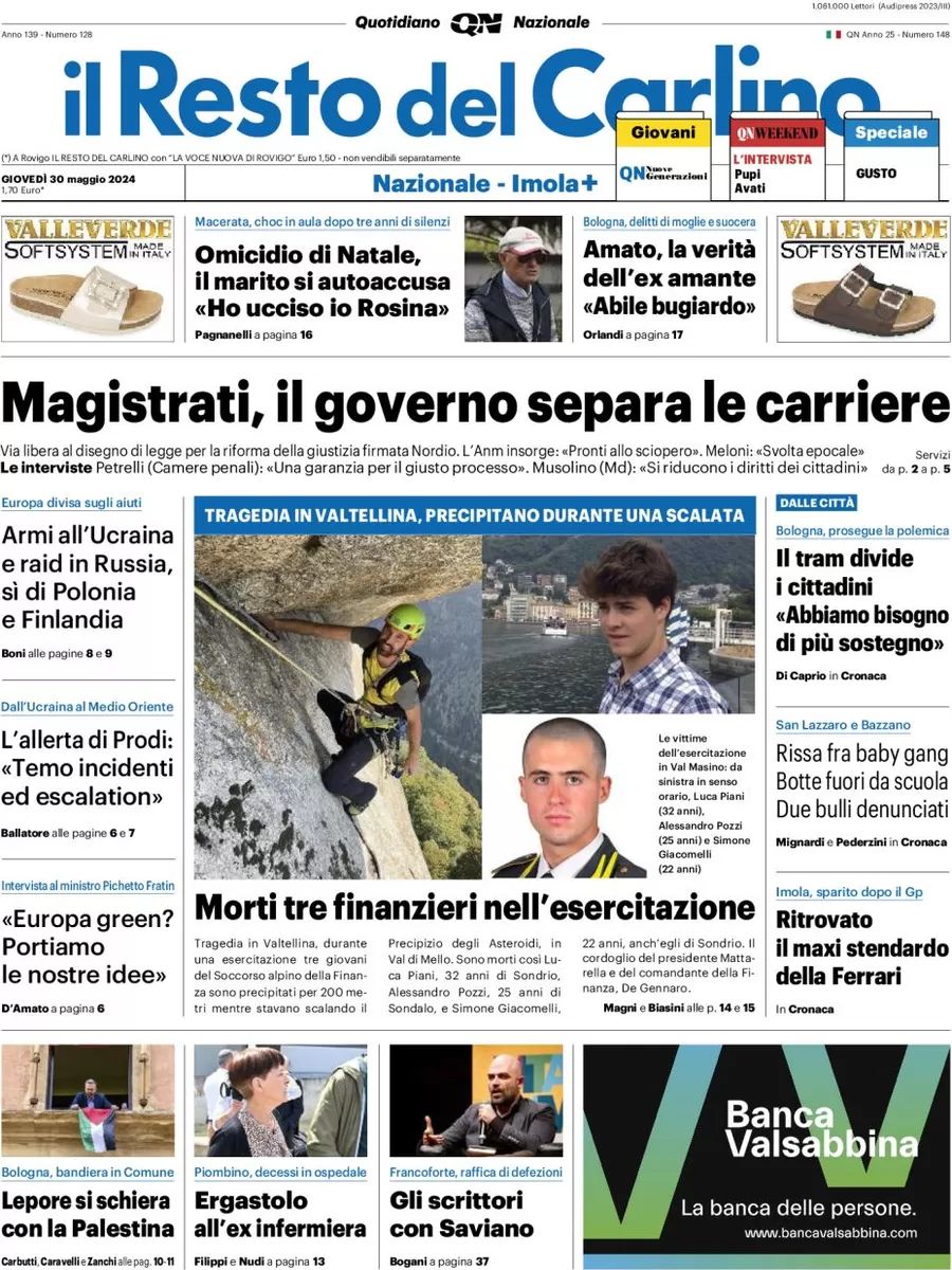 Prima-pagina-il-resto-del-carlino-edizione-di-oggi-30-05-2024