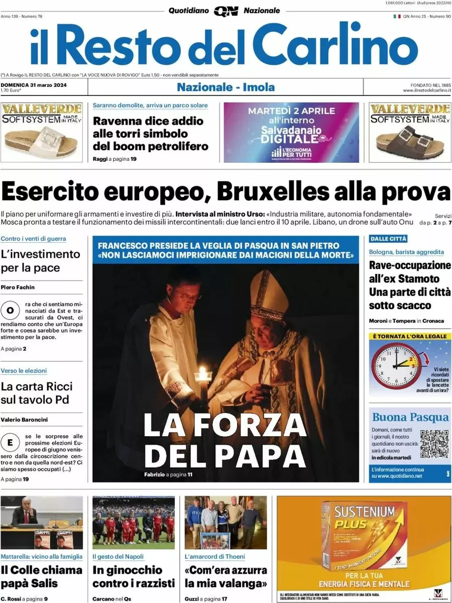 Prima-pagina-il-resto-del-carlino-edizione-di-oggi-31-03-2024