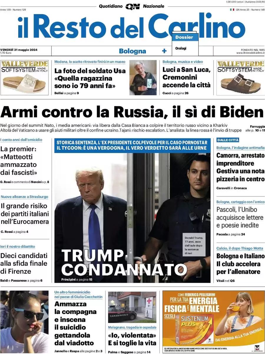 Prima-pagina-il-resto-del-carlino-edizione-di-oggi-31-05-2024