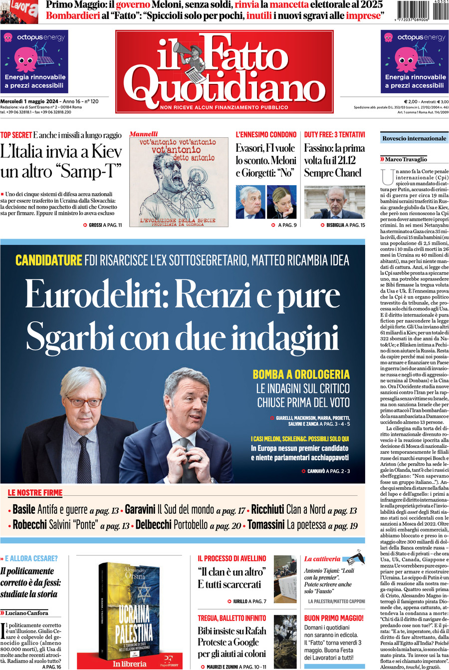 Prima-pagina-il-fatto-quotidiano-edizione-di-oggi-01-05-2024