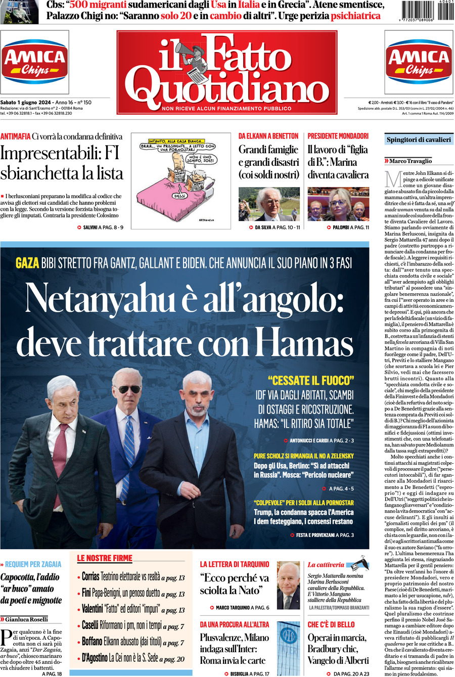 Prima-pagina-il-fatto-quotidiano-edizione-di-oggi-01-06-2024