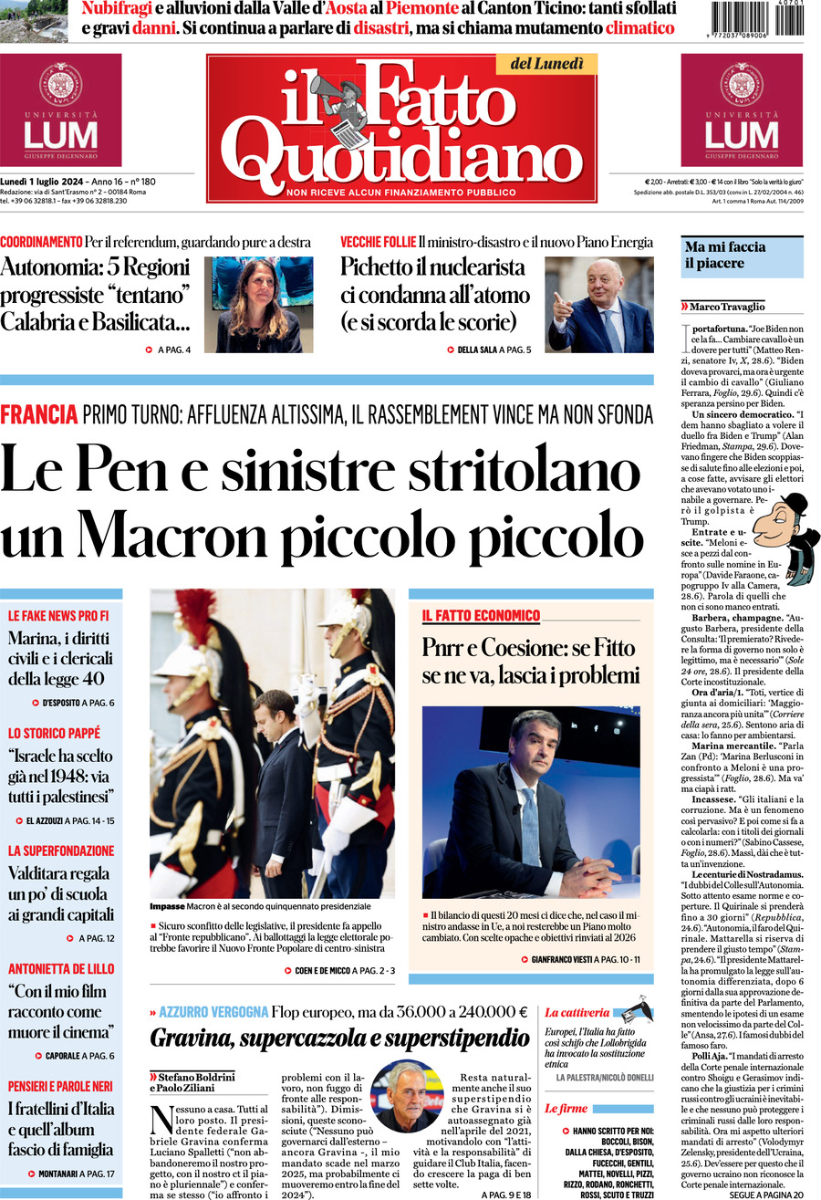 Prima-pagina-il-fatto-quotidiano-edizione-di-oggi-01-07-2024