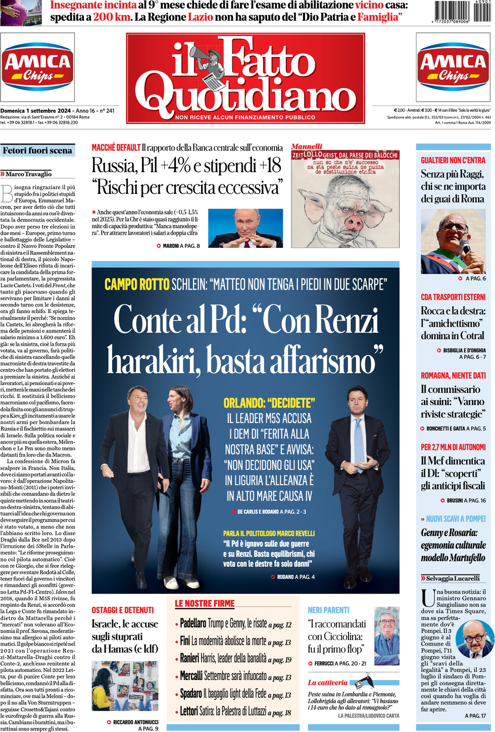 Prima-pagina-il-fatto-quotidiano-edizione-di-oggi-01-09-2024