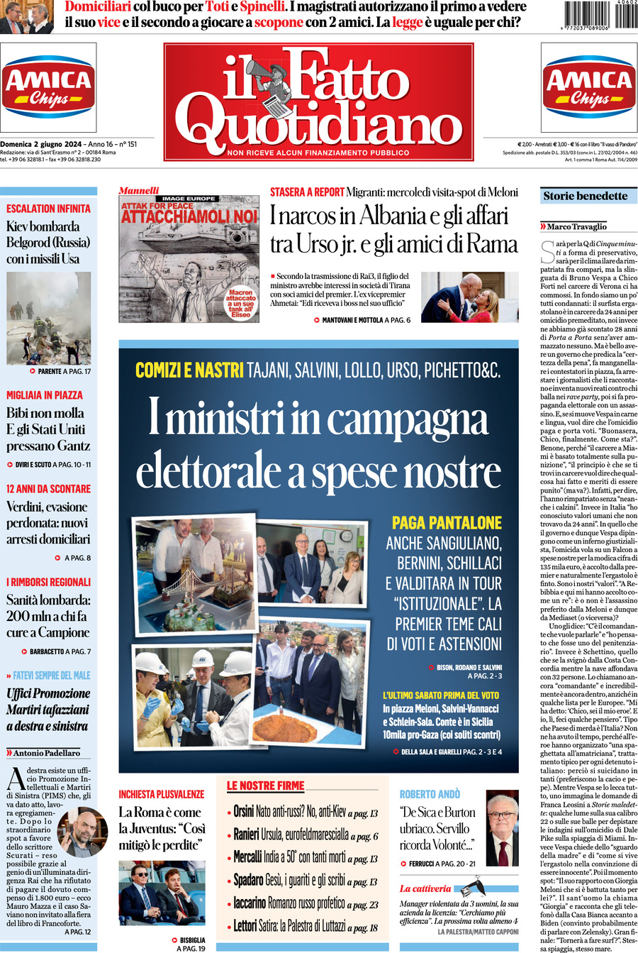 Prima-pagina-il-fatto-quotidiano-edizione-di-oggi-02-06-2024