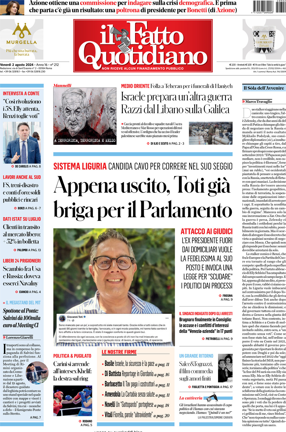 Prima-pagina-il-fatto-quotidiano-edizione-di-oggi-02-08-2024