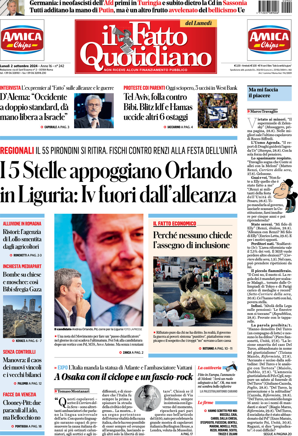 Prima-pagina-il-fatto-quotidiano-edizione-di-oggi-02-09-2024