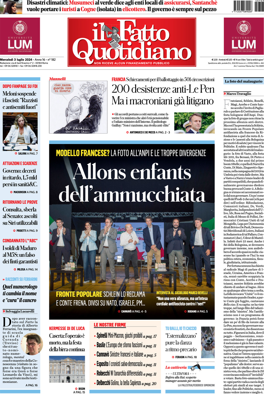 Prima-pagina-il-fatto-quotidiano-edizione-di-oggi-03-07-2024