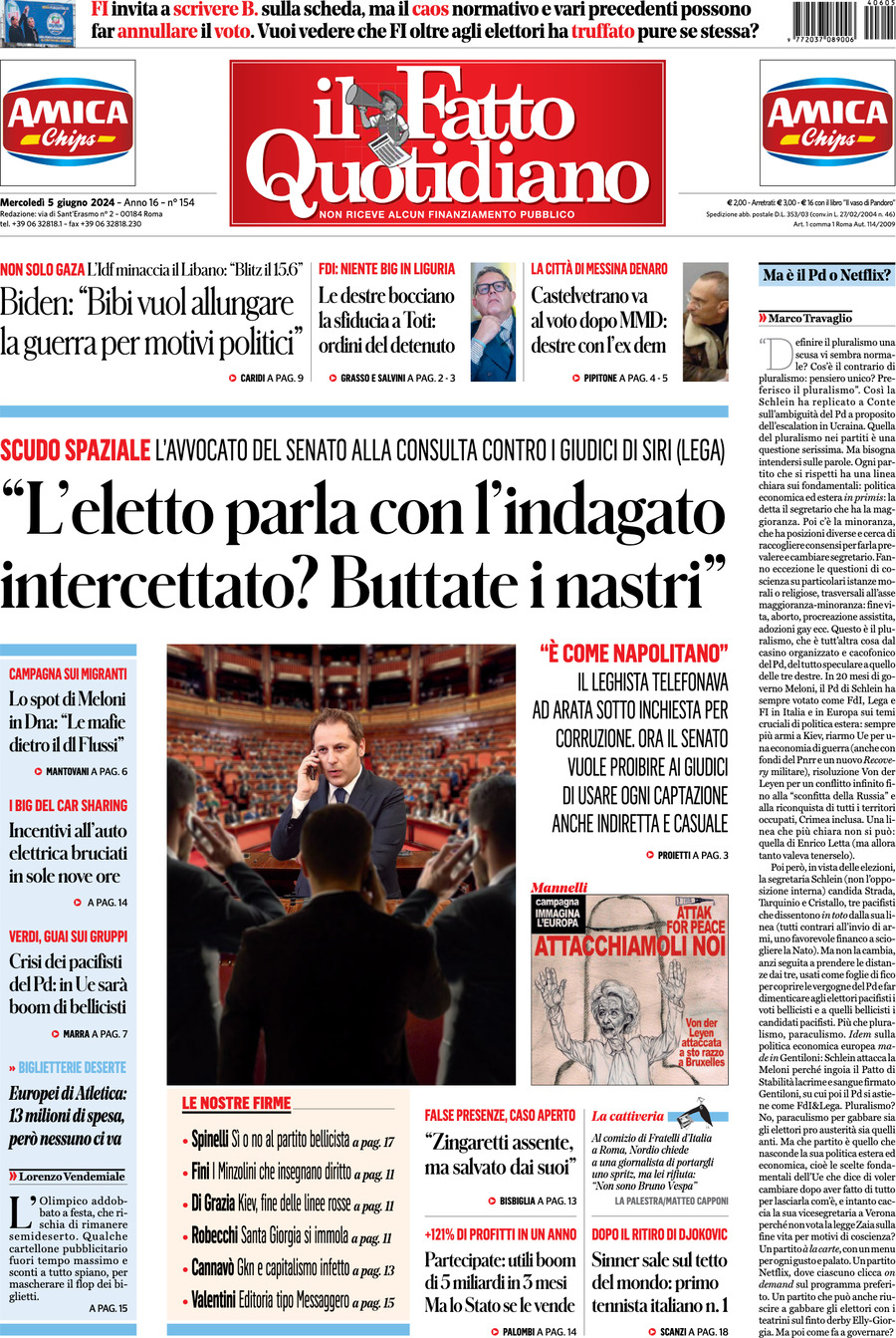 Prima-pagina-il-fatto-quotidiano-edizione-di-oggi-05-06-2024