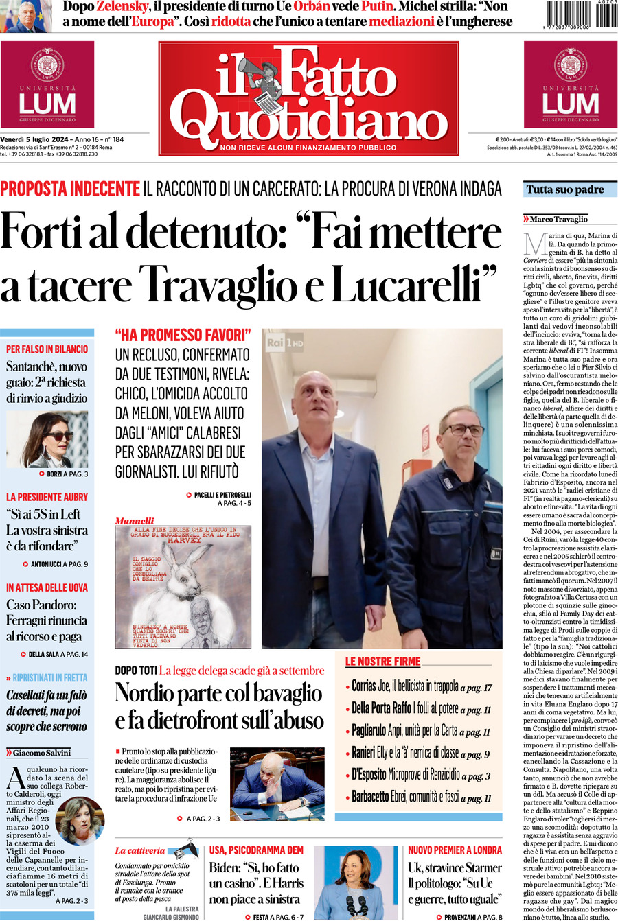 Prima-pagina-il-fatto-quotidiano-edizione-di-oggi-05-07-2024