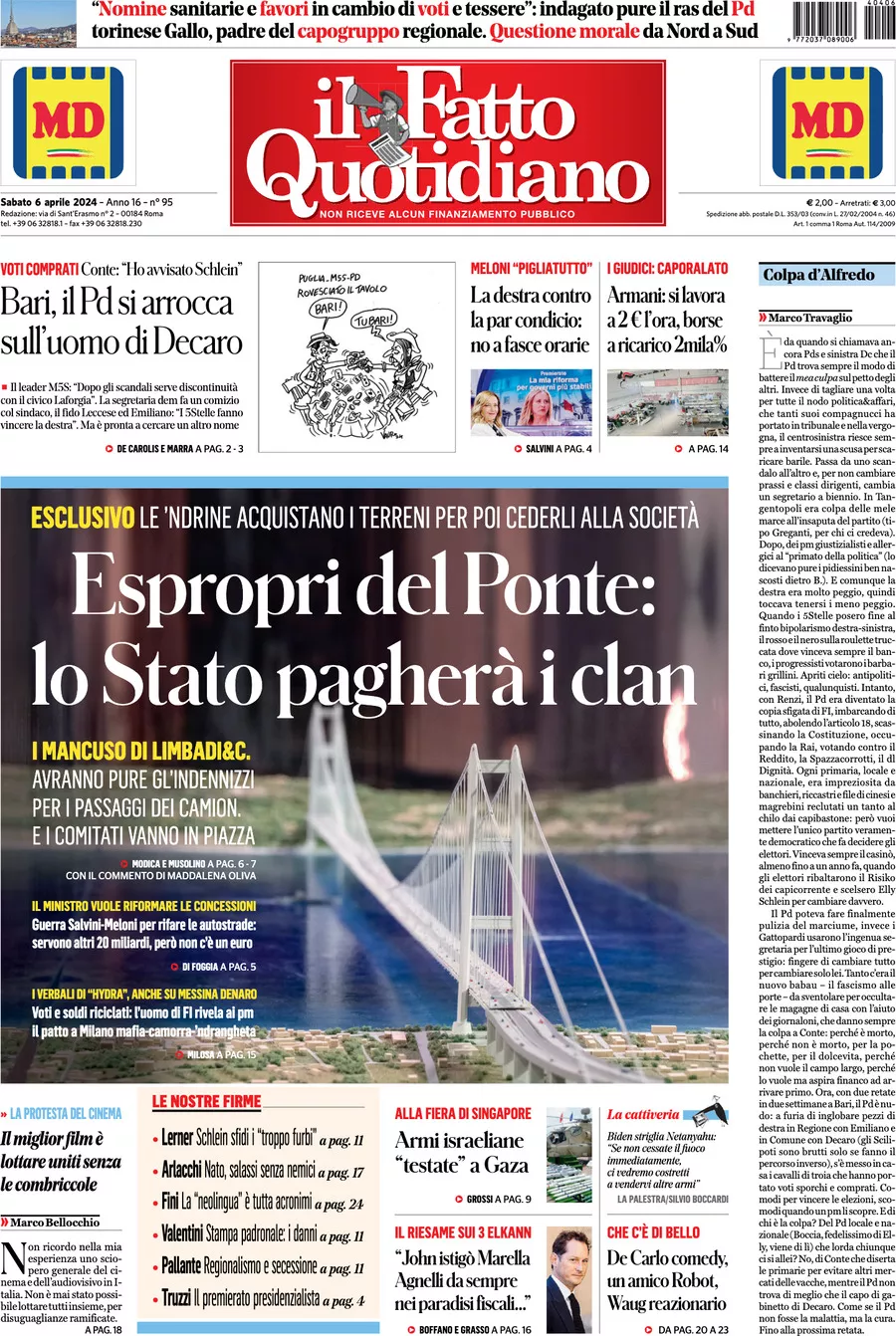 Prima-pagina-il-fatto-quotidiano-edizione-di-oggi-06-04-2024