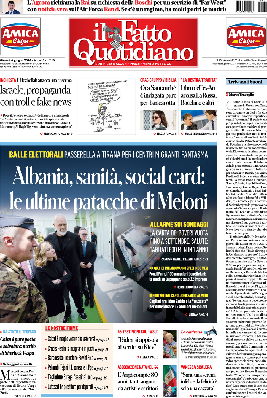 Prima-pagina-il-fatto-quotidiano-edizione-di-oggi-06-06-2024