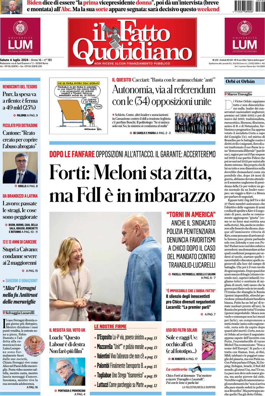 Prima-pagina-il-fatto-quotidiano-edizione-di-oggi-06-07-2024