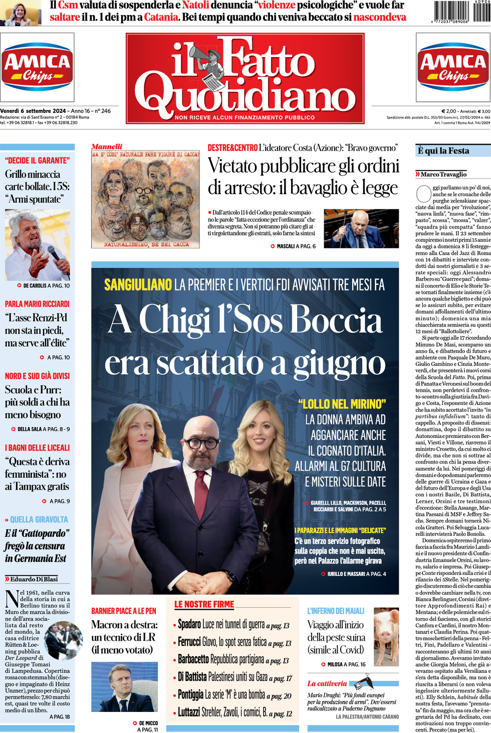 Prima-pagina-il-fatto-quotidiano-edizione-di-oggi-06-09-2024