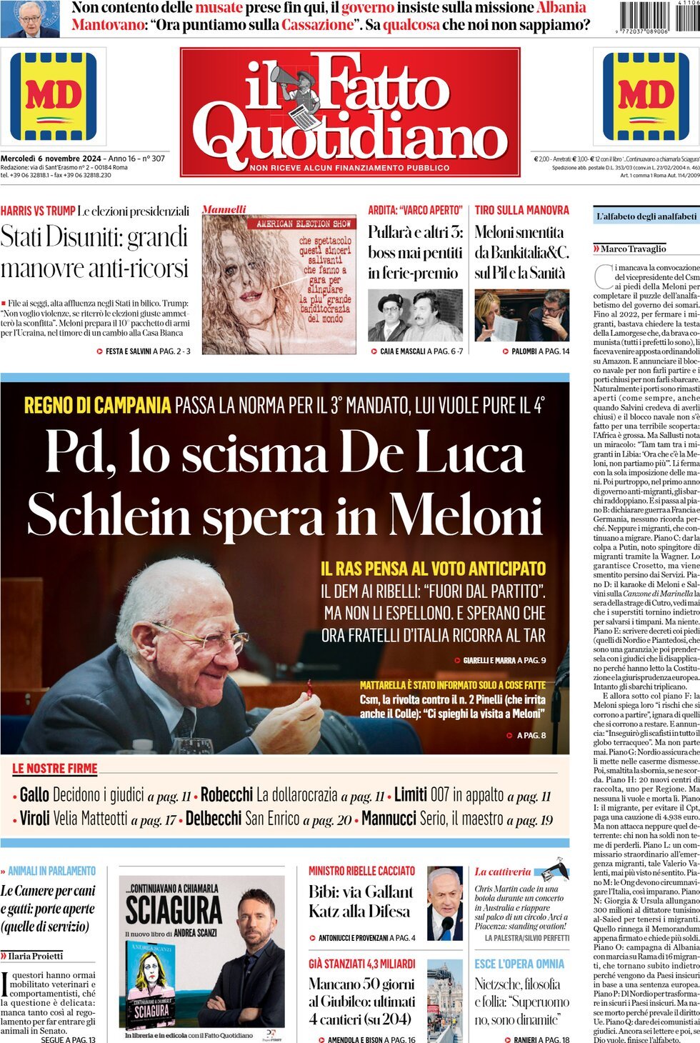 Prima-pagina-il-fatto-quotidiano-edizione-di-oggi-06-11-2024