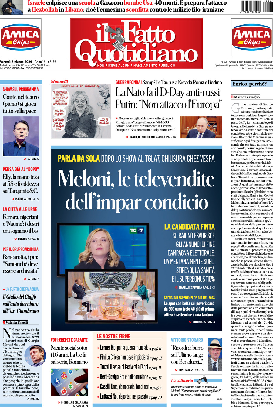 Prima-pagina-il-fatto-quotidiano-edizione-di-oggi-07-06-2024