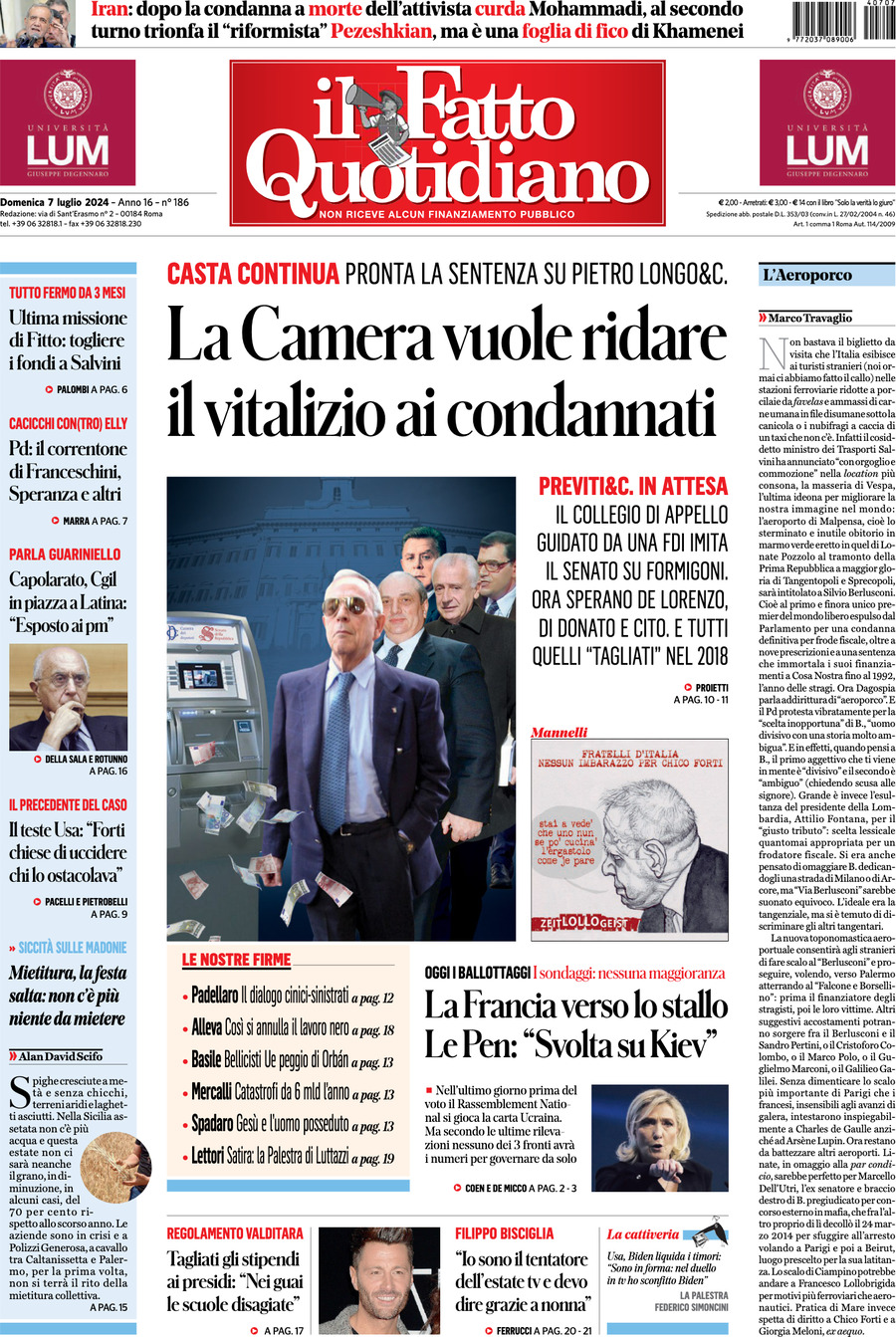 Prima-pagina-il-fatto-quotidiano-edizione-di-oggi-07-07-2024