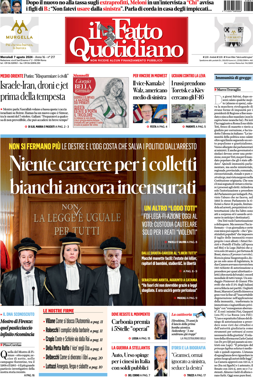 Prima-pagina-il-fatto-quotidiano-edizione-di-oggi-07-08-2024