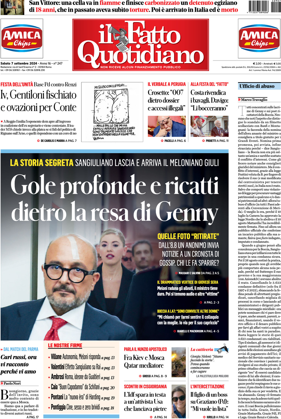 Prima-pagina-il-fatto-quotidiano-edizione-di-oggi-07-09-2024