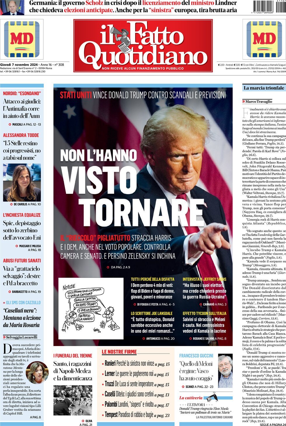 Prima-pagina-il-fatto-quotidiano-edizione-di-oggi-07-11-2024