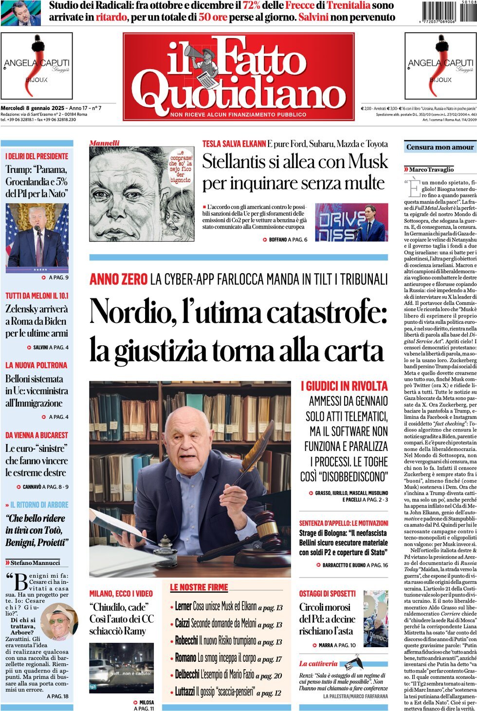 Prima-pagina-il-fatto-quotidiano-edizione-di-oggi-08-01-2025