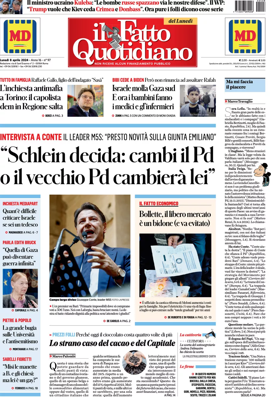 Prima-pagina-il-fatto-quotidiano-edizione-di-oggi-08-04-2024