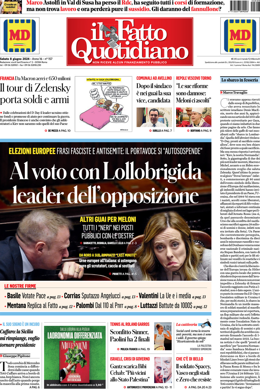 Prima-pagina-il-fatto-quotidiano-edizione-di-oggi-08-06-2024