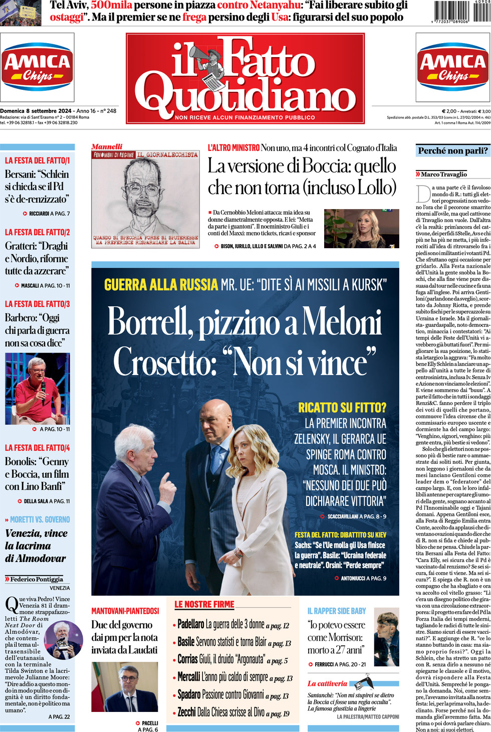 Prima-pagina-il-fatto-quotidiano-edizione-di-oggi-08-09-2024