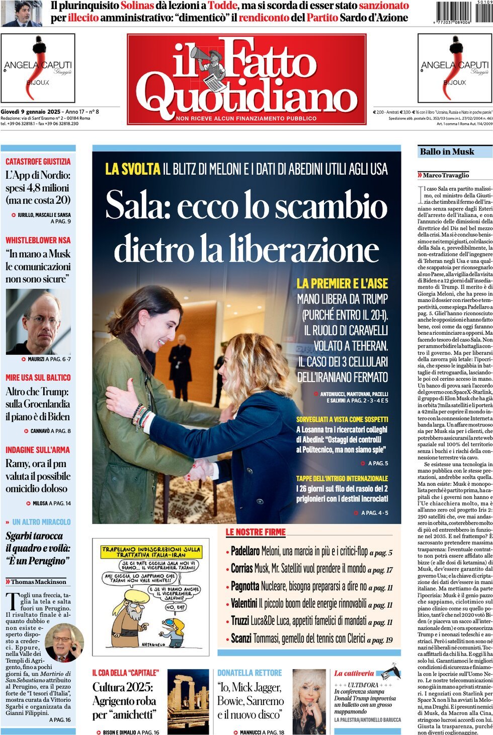 Prima-pagina-il-fatto-quotidiano-edizione-di-oggi-09-01-2025