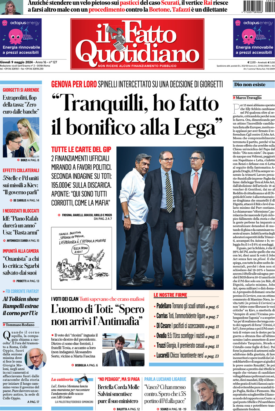 Prima-pagina-il-fatto-quotidiano-edizione-di-oggi-09-05-2024