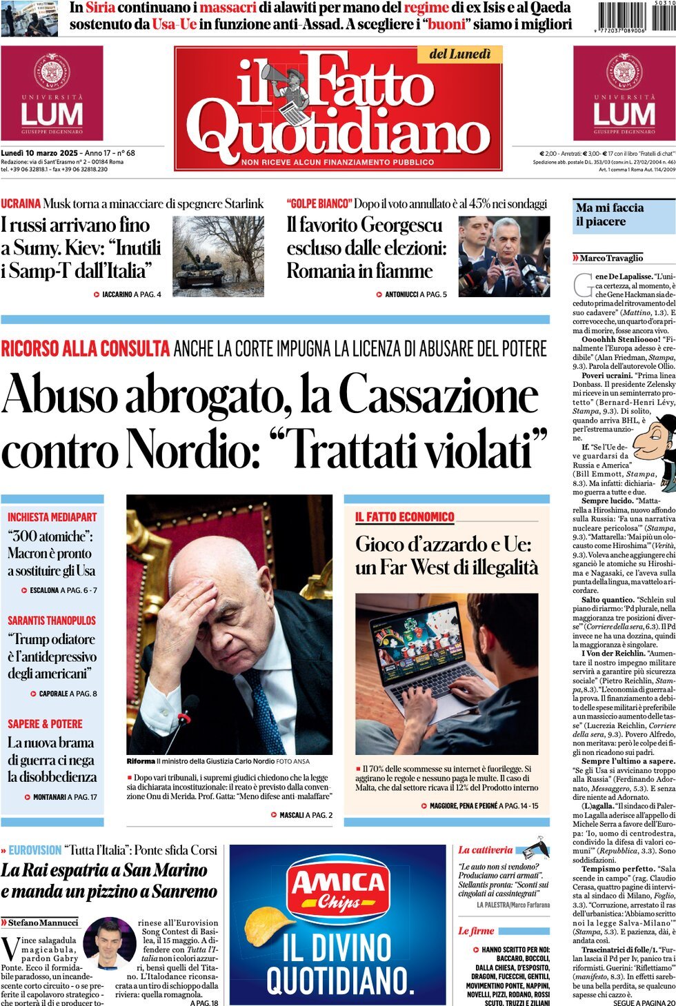 Prima-pagina-il-fatto-quotidiano-edizione-di-oggi-10-03-2025