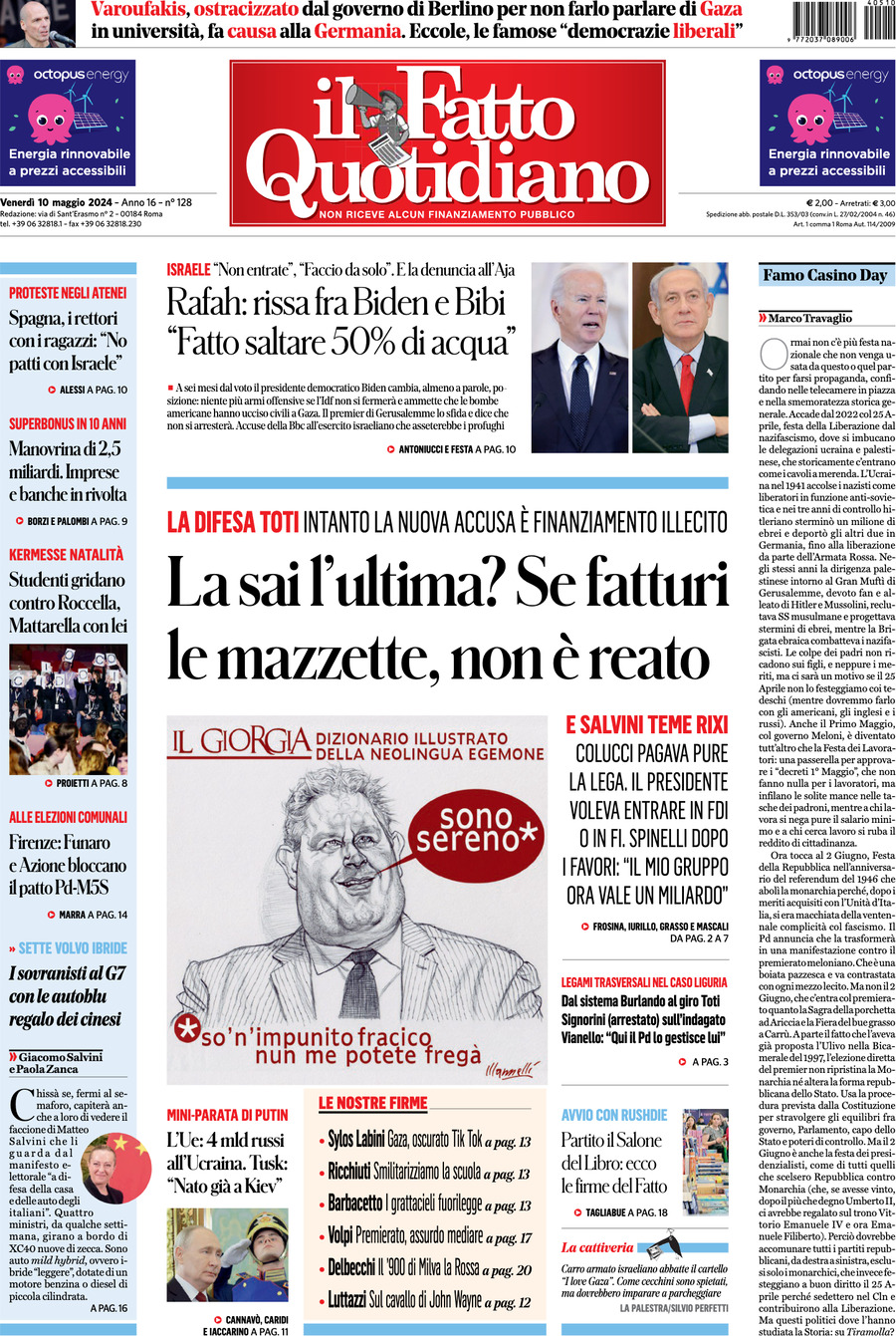 Prima-pagina-il-fatto-quotidiano-edizione-di-oggi-10-05-2024