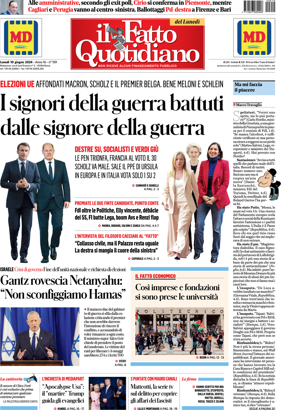 Prima-pagina-il-fatto-quotidiano-edizione-di-oggi-10-06-2024