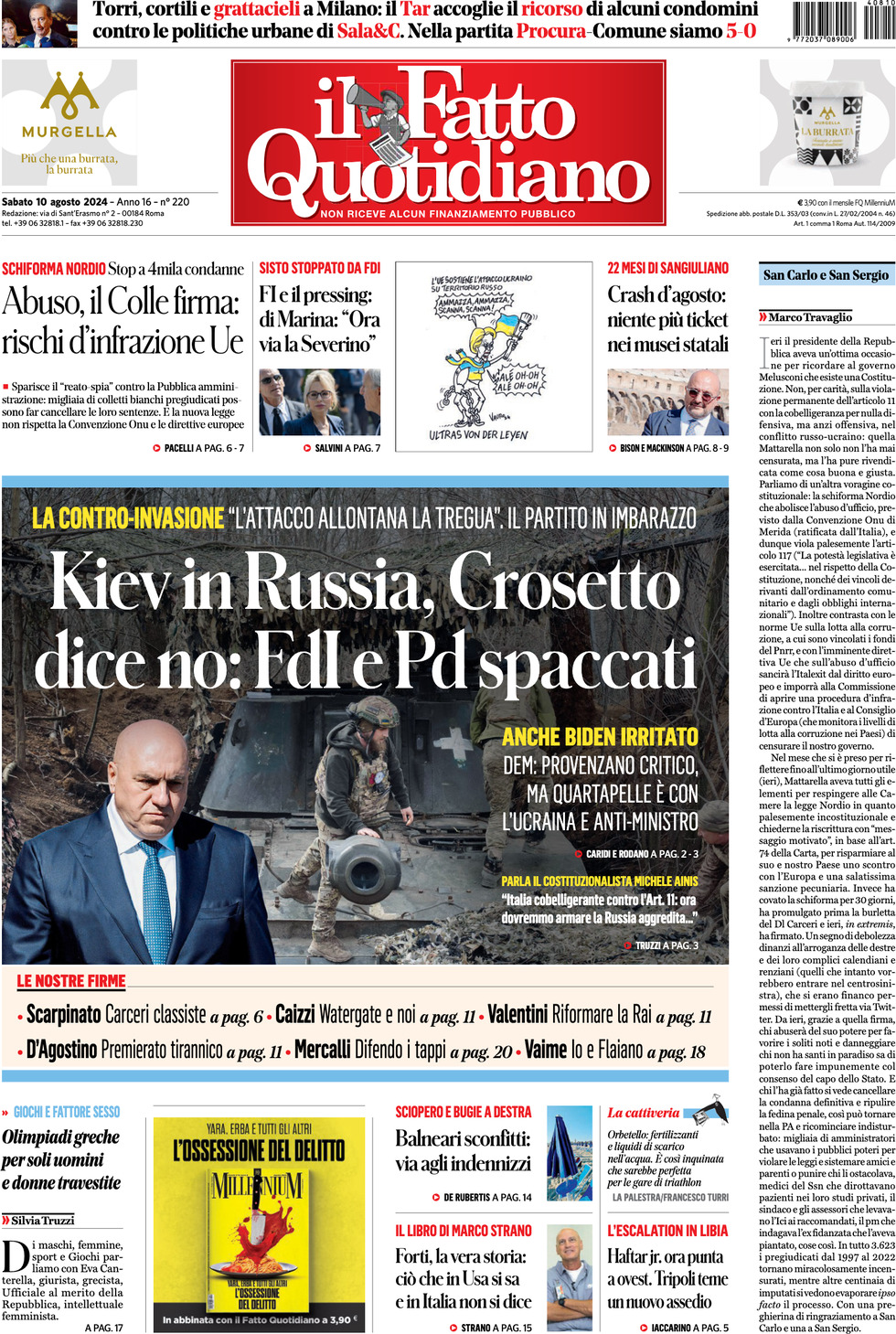 Prima-pagina-il-fatto-quotidiano-edizione-di-oggi-10-08-2024