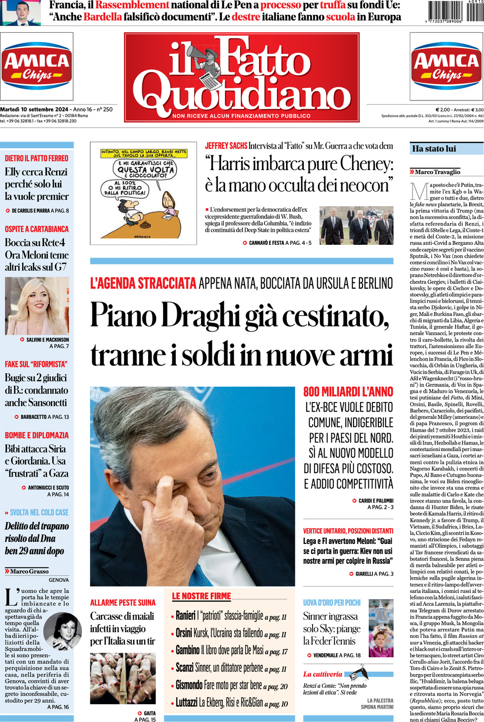 Prima-pagina-il-fatto-quotidiano-edizione-di-oggi-10-09-2024