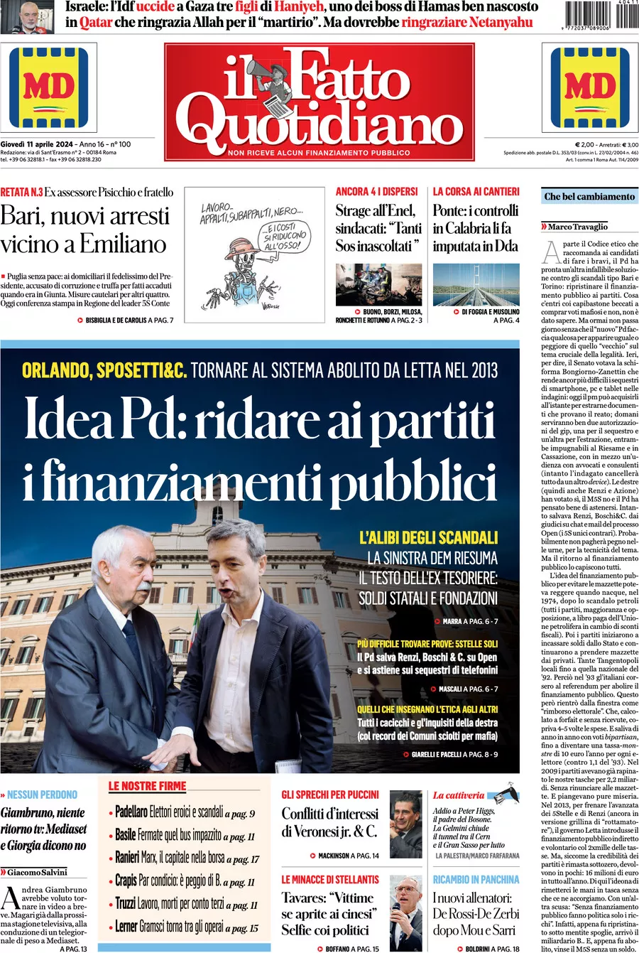 Prima-pagina-il-fatto-quotidiano-edizione-di-oggi-11-04-2024