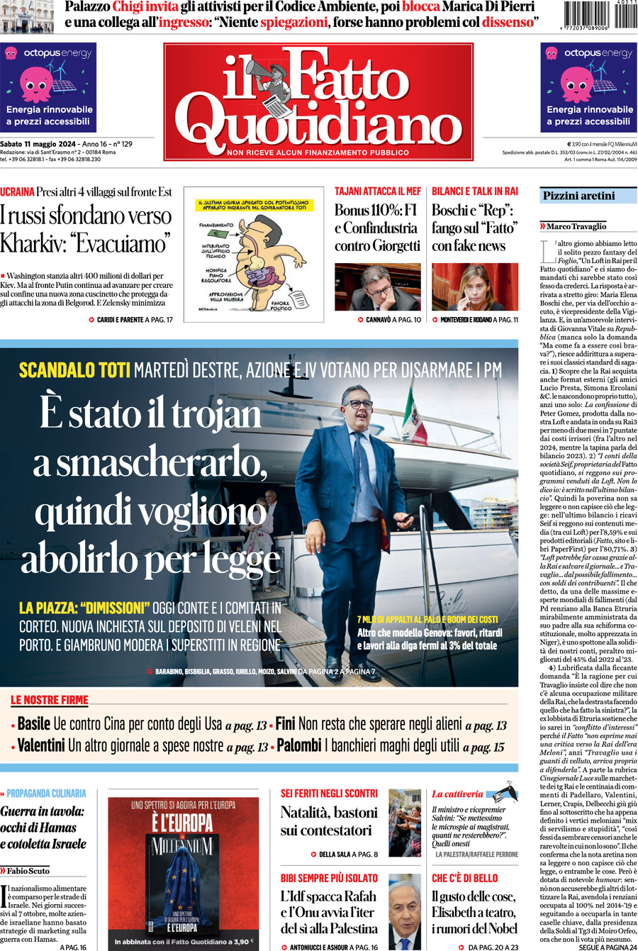 Prima-pagina-il-fatto-quotidiano-edizione-di-oggi-11-05-2024