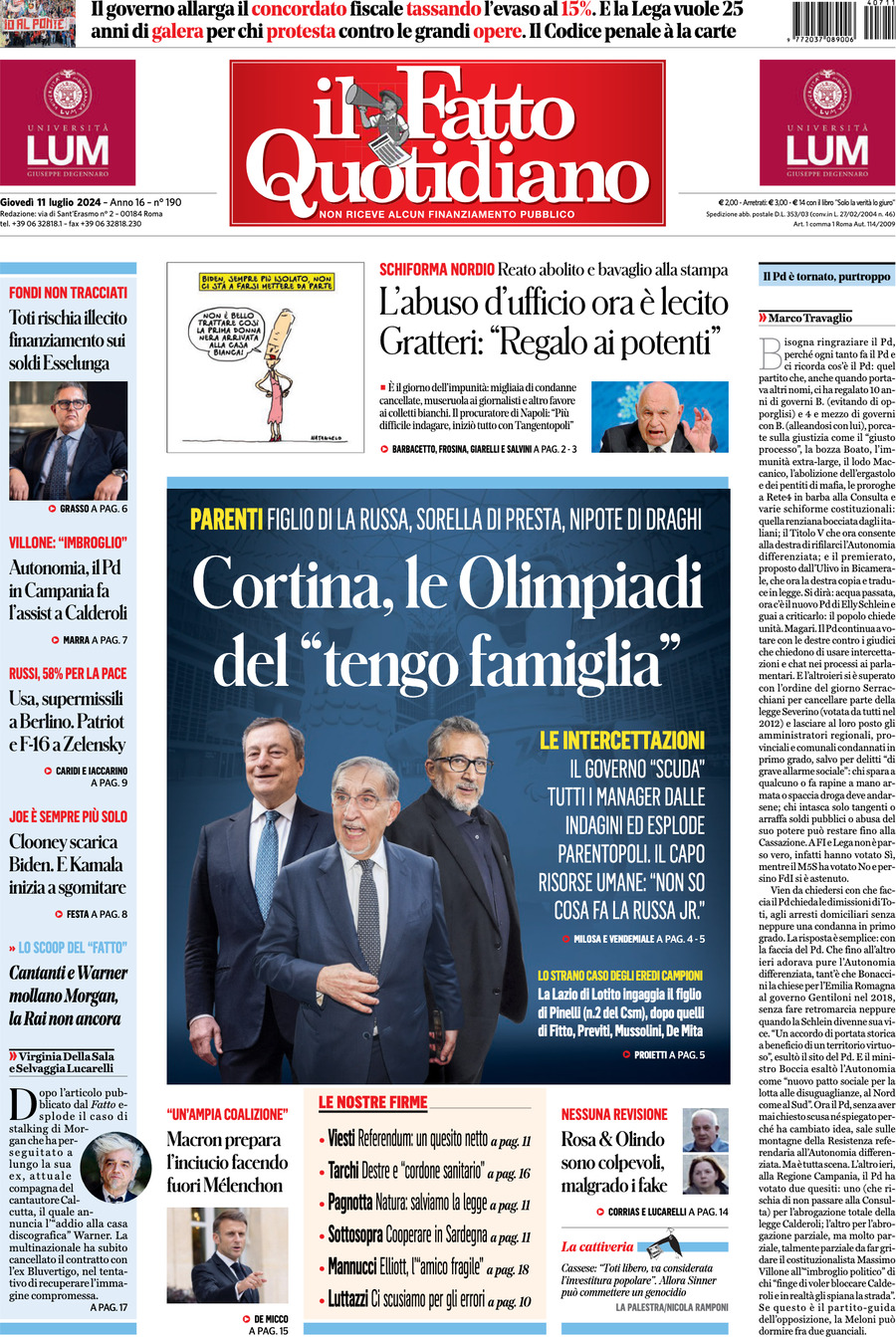 Prima-pagina-il-fatto-quotidiano-edizione-di-oggi-11-07-2024