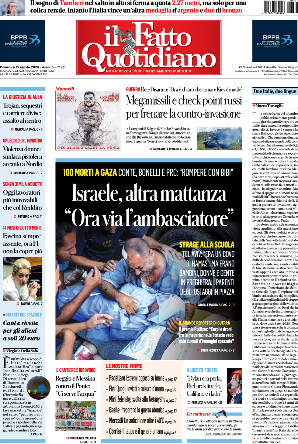 Prima-pagina-il-fatto-quotidiano-edizione-di-oggi-11-08-2024