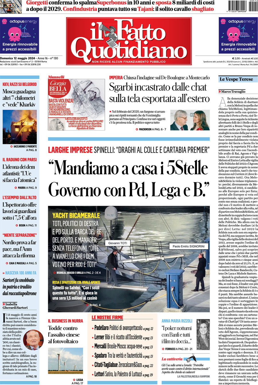 Prima-pagina-il-fatto-quotidiano-edizione-di-oggi-12-05-2024