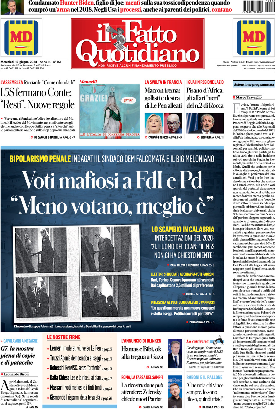 Prima-pagina-il-fatto-quotidiano-edizione-di-oggi-12-06-2024