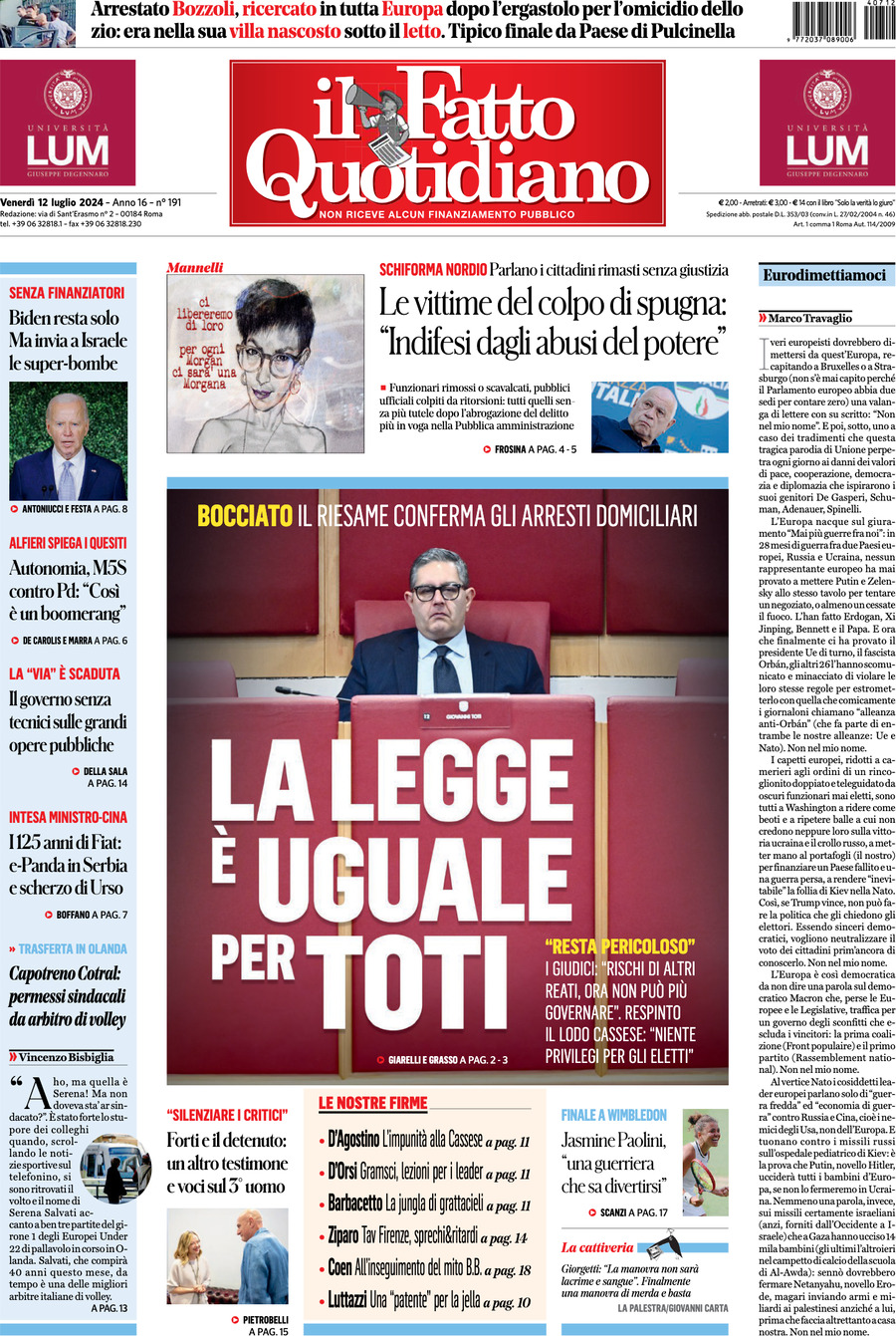 Prima-pagina-il-fatto-quotidiano-edizione-di-oggi-12-07-2024