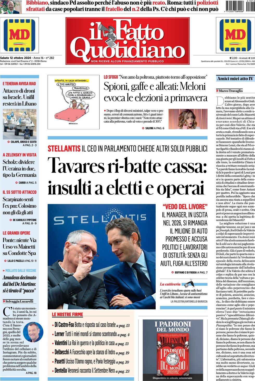 Prima-pagina-il-fatto-quotidiano-edizione-di-oggi-12-10-2024