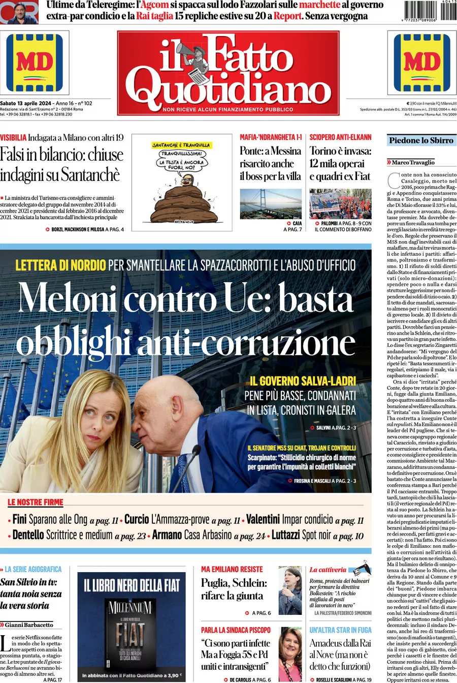 Prima-pagina-il-fatto-quotidiano-edizione-di-oggi-13-04-2024