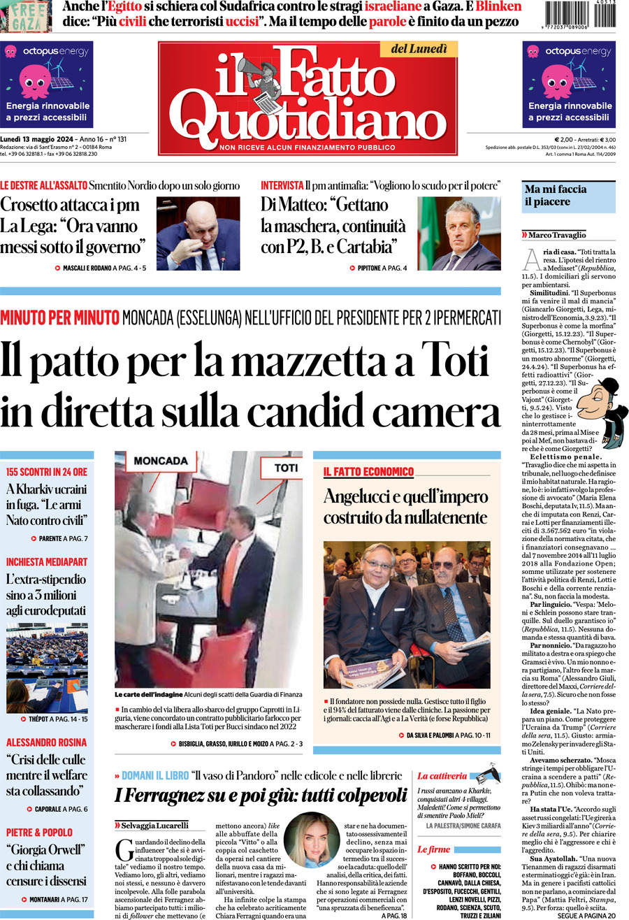 Prima-pagina-il-fatto-quotidiano-edizione-di-oggi-13-05-2024