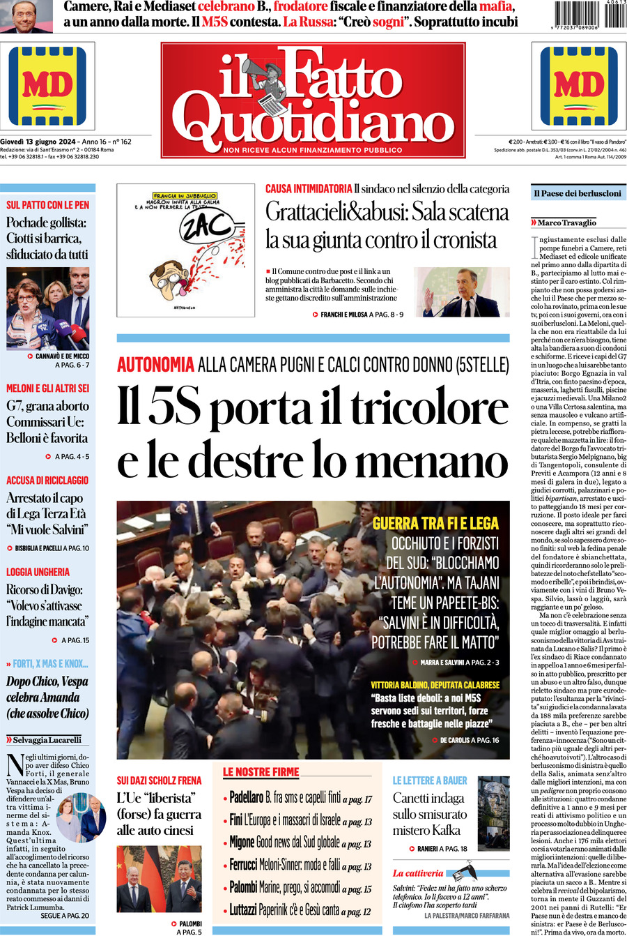 Prima-pagina-il-fatto-quotidiano-edizione-di-oggi-13-06-2024