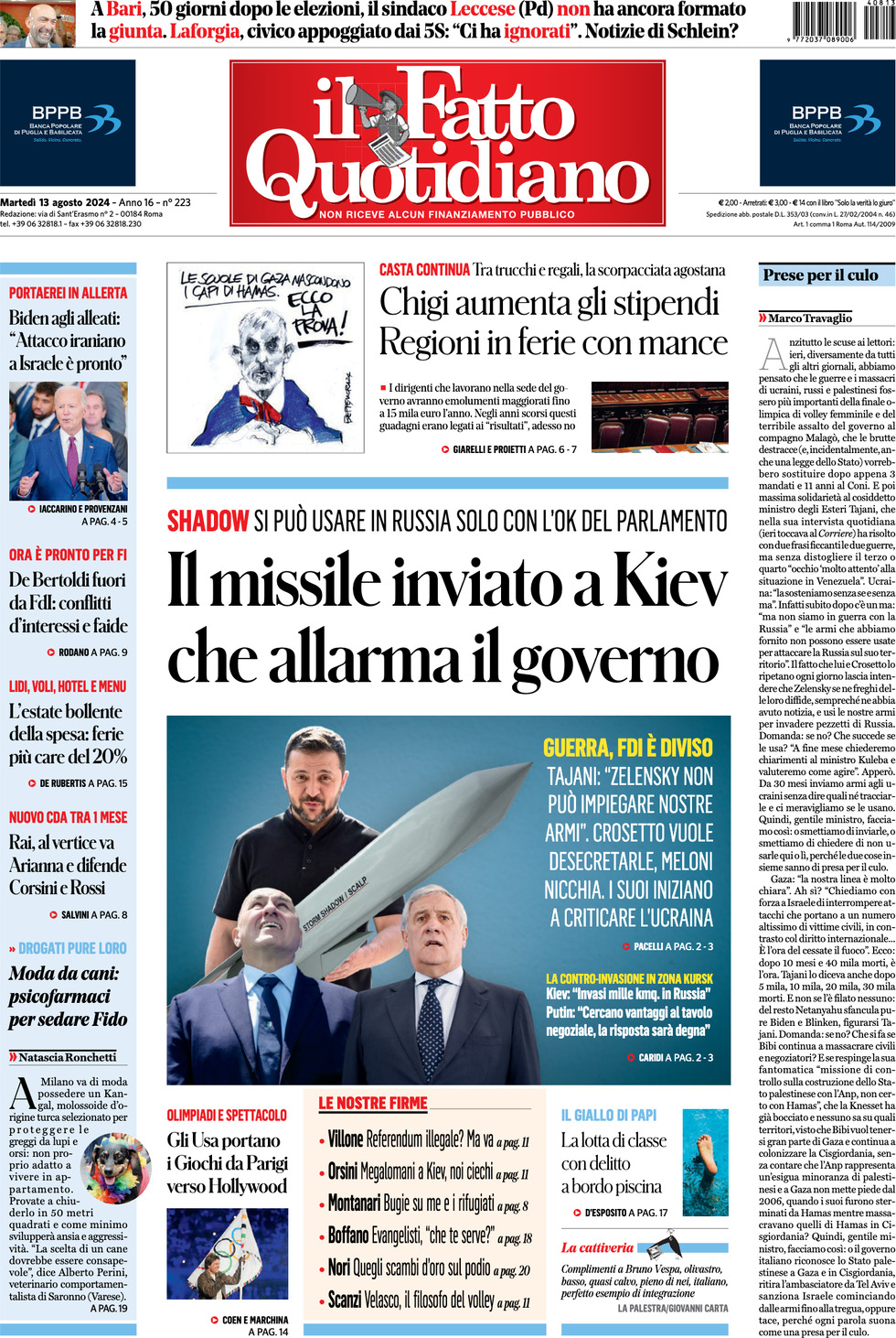 Prima-pagina-il-fatto-quotidiano-edizione-di-oggi-13-08-2024